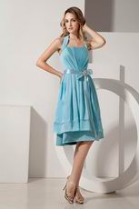 Wholesale Aline Short Light Blue Chiffon Short Prom Dress With Ribbon
