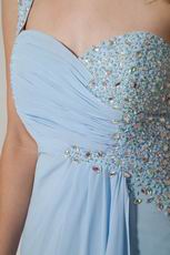 One Shoulder Baby Blue Evening Dress With Split Skirt