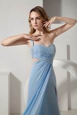 One Shoulder Baby Blue Evening Dress With Split Skirt