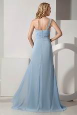 One Shoulder Baby Blue Evening Dress With Split Skirt