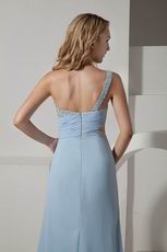 One Shoulder Baby Blue Evening Dress With Split Skirt