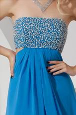 Sexy Beaded Split Skirt Blue Chiffon Evening Dress For Discount