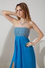 Sexy Beaded Split Skirt Blue Chiffon Evening Dress For Discount