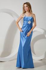 Simple Style Spaghetti Straps Blue Stain Discount Prom Dress