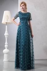 Short Sleeves Saxe Blue Lace Wedding Ceremony Mother Wear