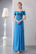 Designer Short Sleeves Azure Dress For Mother Of The Bride