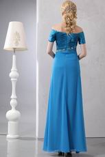 Designer Short Sleeves Azure Dress For Mother Of The Bride