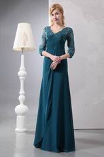 Strong Blue Half Lace Sleeves Mother Of The Bride Dress