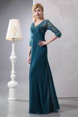 Strong Blue Half Lace Sleeves Mother Of The Bride Dress