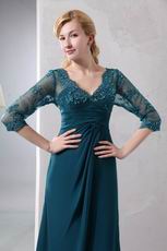 Strong Blue Half Lace Sleeves Mother Of The Bride Dress