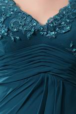 Strong Blue Half Lace Sleeves Mother Of The Bride Dress