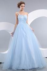 Baby Blue Evening Dresses Design With One Shoulder Neck