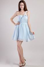 Light Blue One Shoulder Short Chiffon Sweet Sixteen Dress