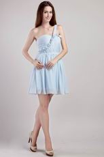 Light Blue One Shoulder Short Chiffon Sweet Sixteen Dress