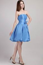 Strapless Blue Taffeta Girls Dress For Sweet 16 Party