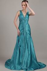 Teal Blue V-neck Customized Tailoring Prom Dress In Texas