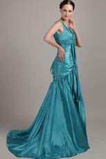 Teal Blue V-neck Customized Tailoring Prom Dress In Texas