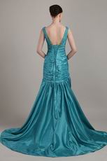 Teal Blue V-neck Customized Tailoring Prom Dress In Texas