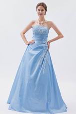 Strapless Embroidery Baby Blue Puffy Prom Dress With Appliques