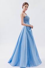 Strapless Embroidery Baby Blue Puffy Prom Dress With Appliques