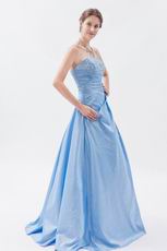 Strapless Embroidery Baby Blue Puffy Prom Dress With Appliques