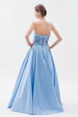 Strapless Embroidery Baby Blue Puffy Prom Dress With Appliques