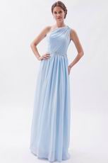 One Shoulder A-line Skirt Baby Blue Chiffon Princess Prom Dress