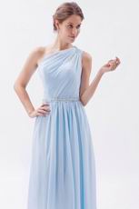 One Shoulder A-line Skirt Baby Blue Chiffon Princess Prom Dress