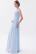 One Shoulder A-line Skirt Baby Blue Chiffon Princess Prom Dress