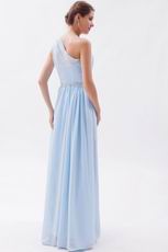 One Shoulder A-line Skirt Baby Blue Chiffon Princess Prom Dress