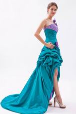 Popular Flowers Straps High Low Teal Cocktail Dress