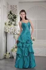 Princess Straps Floor-length Teal Evening Dress Zip Back