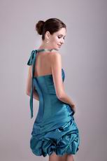 Teal Halter Designer Mini Cocktail Dress With Rhinestone