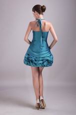 Teal Halter Designer Mini Cocktail Dress With Rhinestone