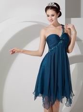 One Shoulder Cross Back Cascade Skirt Strong Blue Short Prom Dress