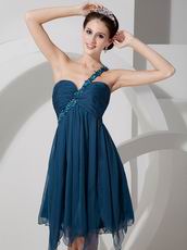 One Shoulder Cross Back Cascade Skirt Strong Blue Short Prom Dress