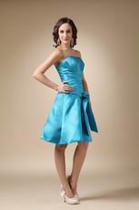 A-line Strapless Knee-length Sky Blue Girls Bridesmaid Dress