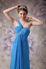 Beautiful One Shoulder Dodger Blue Prom Dress With Front Drap