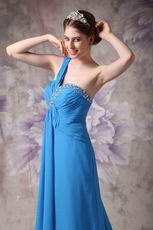 Beautiful One Shoulder Dodger Blue Prom Dress With Front Drap