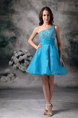 One Shoulder Neck Short Azure Sweet 16 Dress Lovely