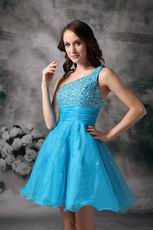 One Shoulder Neck Short Azure Sweet 16 Dress Lovely