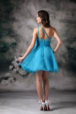 One Shoulder Neck Short Azure Sweet 16 Dress Lovely