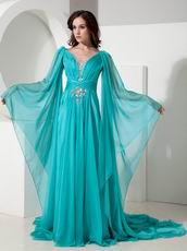 V-neck Brids Wing Design 2014 Top Designer Prom Dress