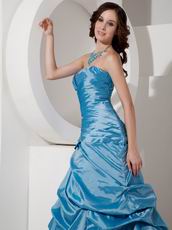 Side Beading Long Blue Strapless 2014 Prom Dress Online