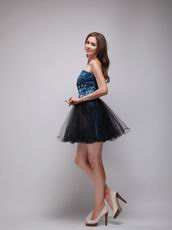 Dark Blue and Black Short Sweet 16 Dress With Crystal