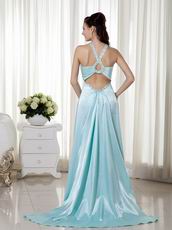 Light Blue Criss Cros Back Halter Prom Dress 2014 Styles