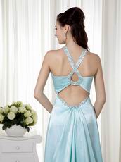 Light Blue Criss Cros Back Halter Prom Dress 2014 Styles