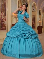 Cheap Teal Floor Length Puffy Quinceanera Dress With Jacket