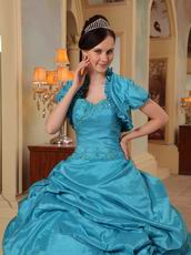 Cheap Teal Floor Length Puffy Quinceanera Dress With Jacket