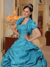 Cheap Teal Floor Length Puffy Quinceanera Dress With Jacket